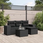 vidaXL Set mobilier de grădină cu perne, 5 piese, negru, poliratan vidaXL Set mobilier de grădină cu perne, 5 piese, negru, poliratan