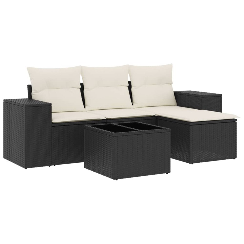 vidaXL Set mobilier de grădină cu perne, 5 piese, negru, poliratan