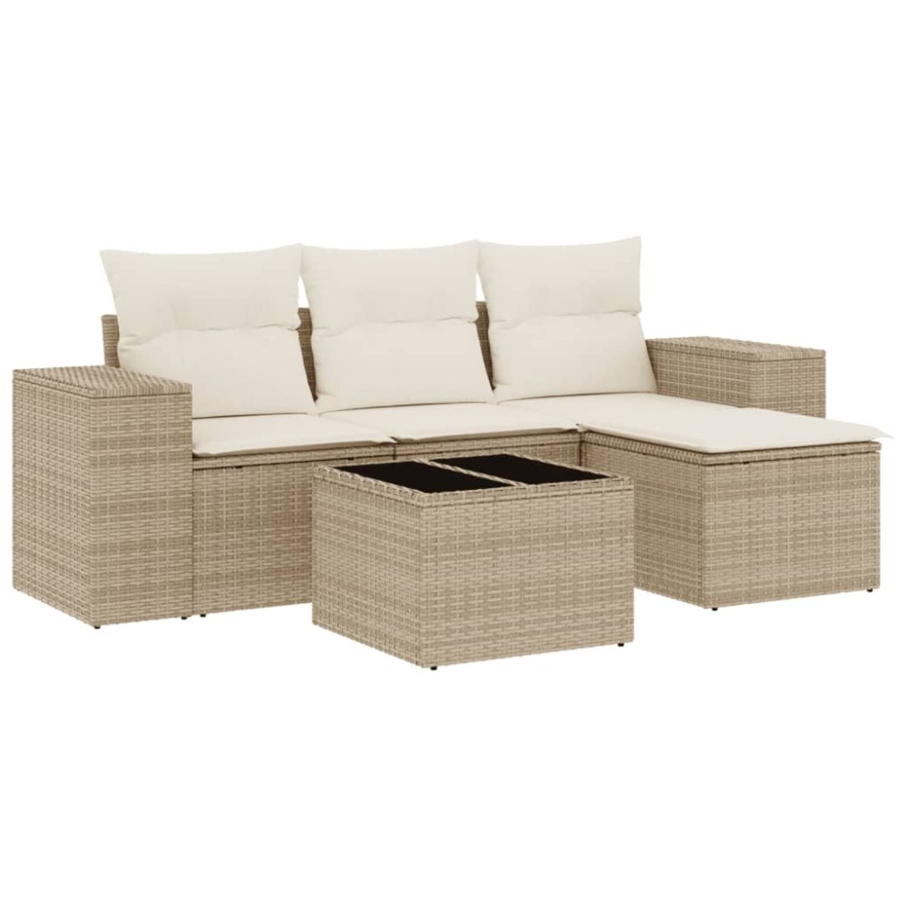 vidaXL Set canapele de grădină cu perne, 5 piese, bej, poliratan