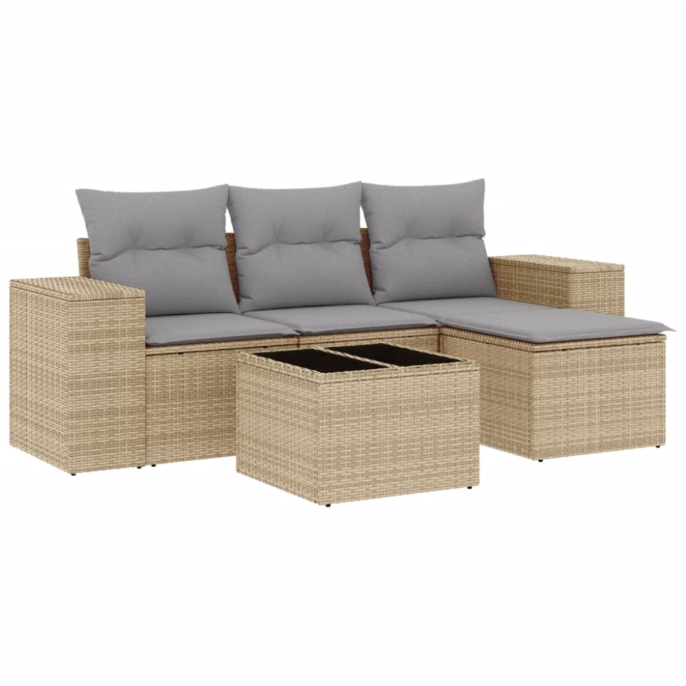 vidaXL Set canapele de grădină cu perne, 5 piese, bej, poliratan