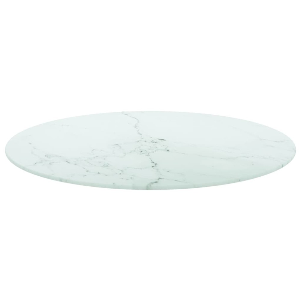 vidaXL Blat masă alb Ø60x0,8 cm, sticlă securizată cu design marmură