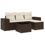 vidaXL Set canapele de grădină cu perne, 5 piese, maro, poliratan
