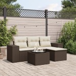 vidaXL Set canapele de grădină cu perne, 5 piese, maro, poliratan