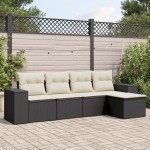 vidaXL Set mobilier de grădină cu perne, 5 piese, negru, poliratan vidaXL Set mobilier de grădină cu perne, 5 piese, negru, poliratan
