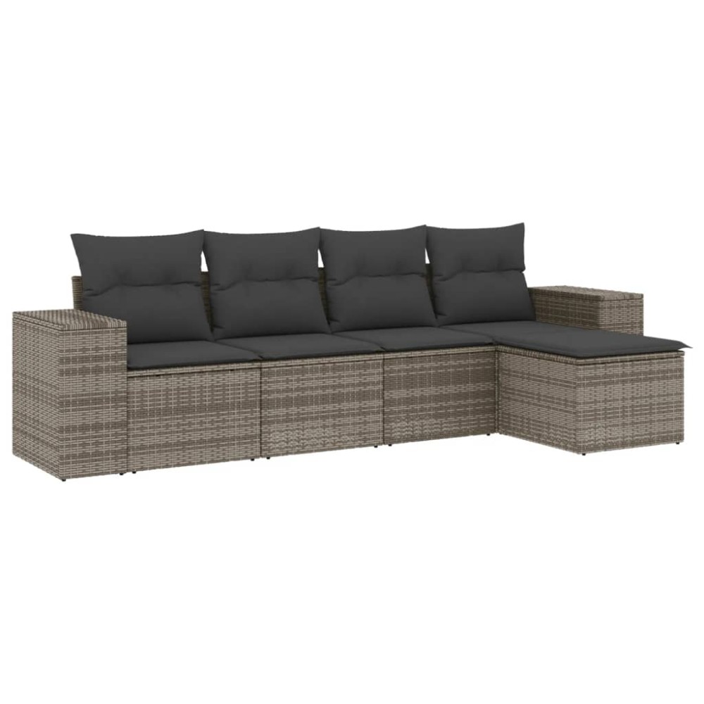 vidaXL Set canapea de grădină cu perne, 5 piese, gri, poliratan
