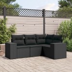 vidaXL Set mobilier de grădină cu perne, 4 piese, negru, poliratan vidaXL Set mobilier de grădină cu perne, 4 piese, negru, poliratan