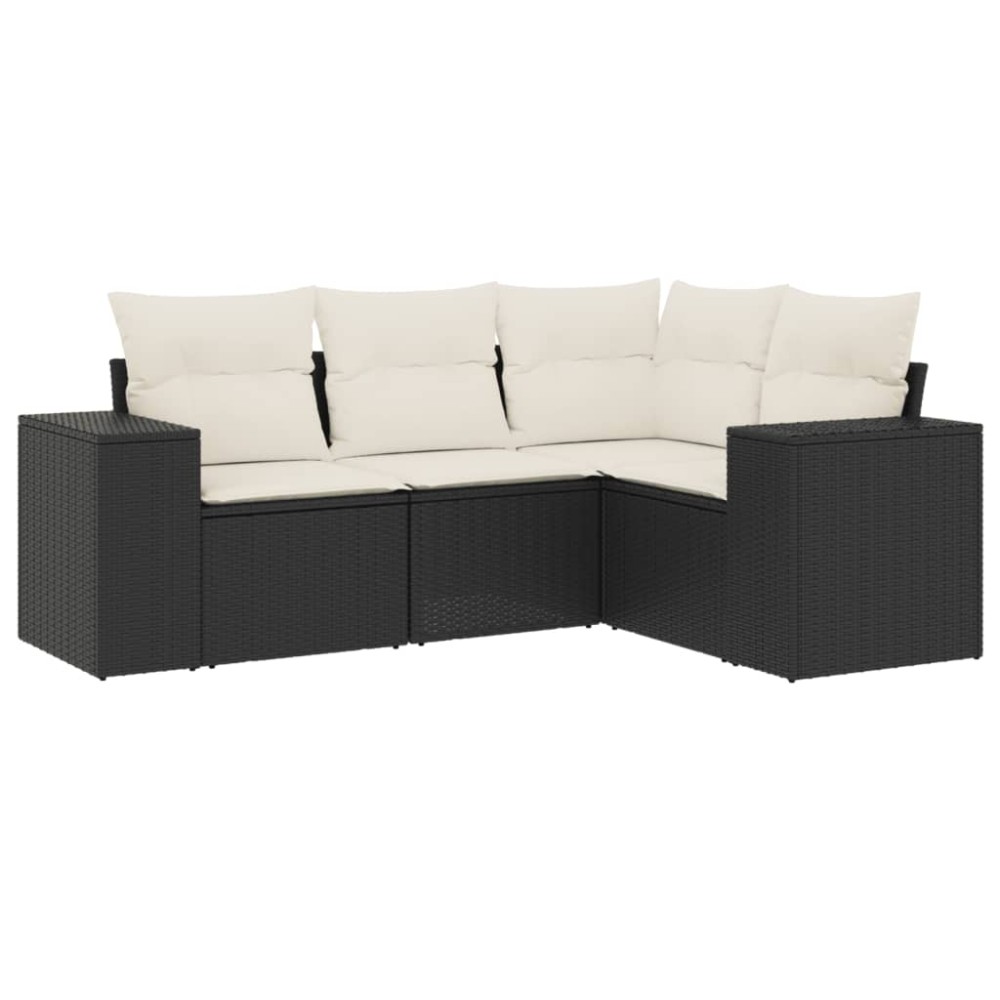 vidaXL Set mobilier de grădină cu perne, 4 piese, negru, poliratan