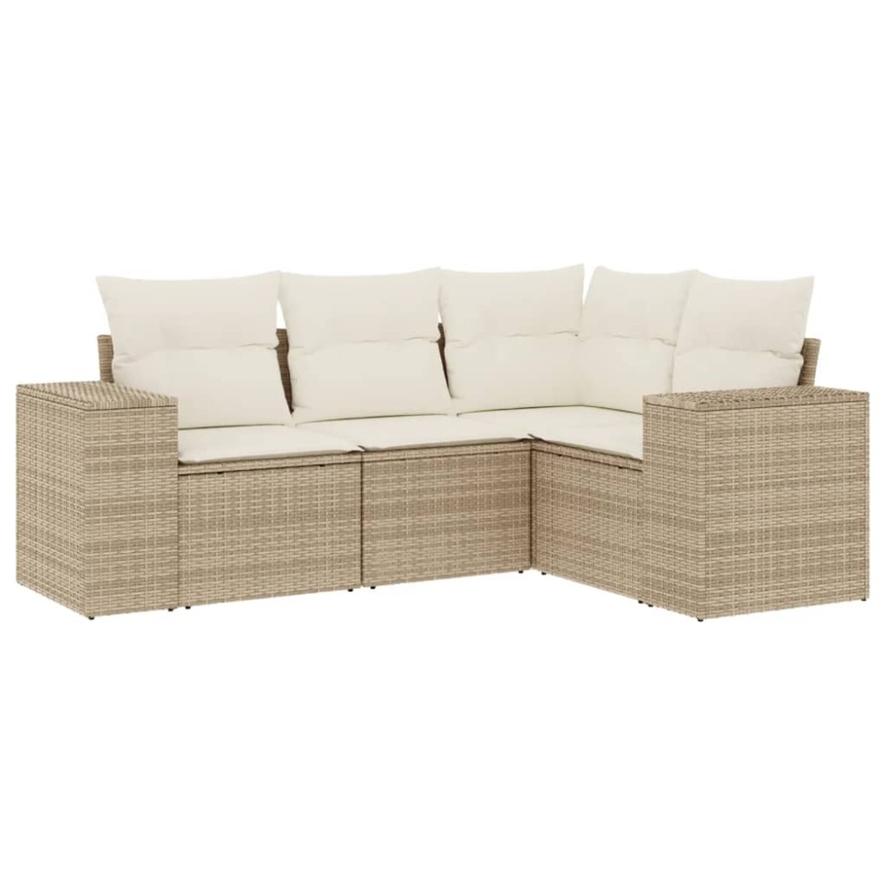 vidaXL Set canapele de grădină, 4 piese, cu perne, bej, poliratan