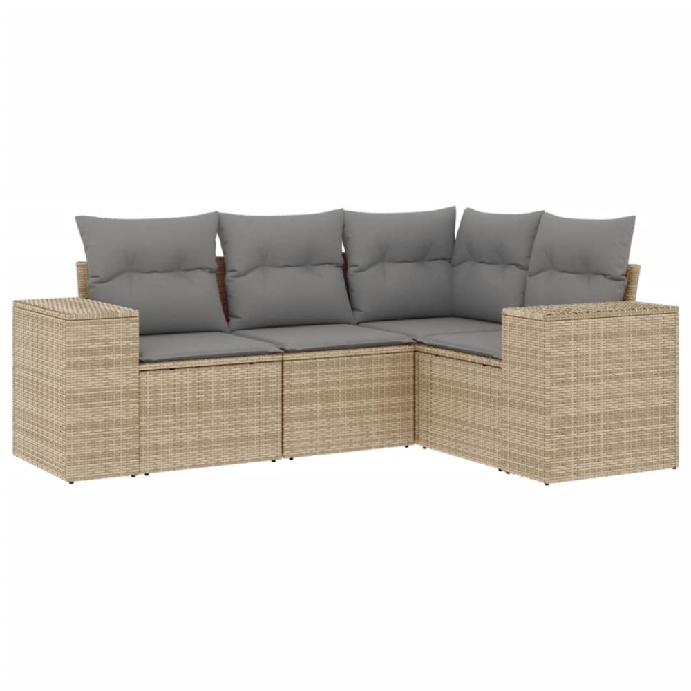 vidaXL Set canapele de grădină, 4 piese, cu perne, bej, poliratan