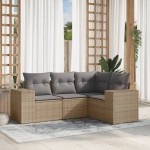 vidaXL Set canapele de grădină, 4 piese, cu perne, bej, poliratan vidaXL Set canapele de grădină, 4 piese, cu perne, bej, poliratan