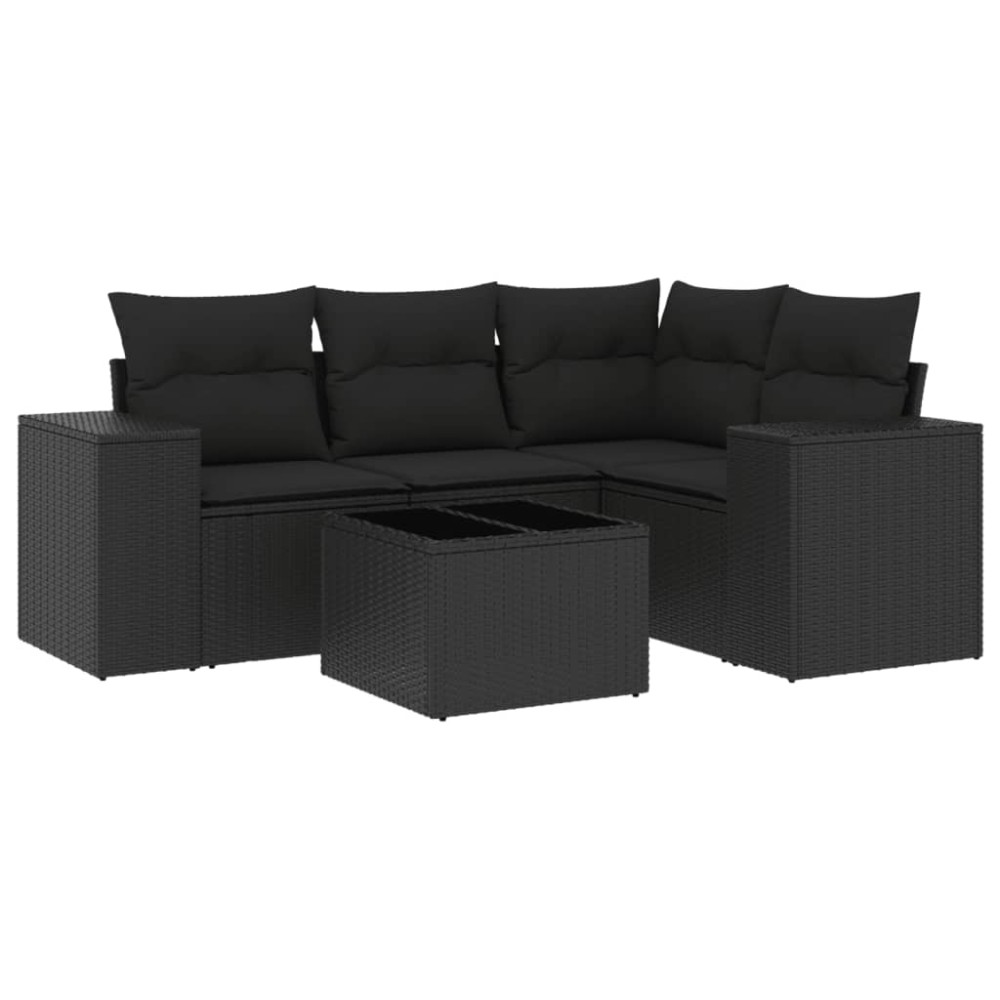 vidaXL Set mobilier de grădină cu perne, 5 piese, negru, poliratan