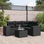 vidaXL Set mobilier de grădină cu perne, 5 piese, negru, poliratan vidaXL Set mobilier de grădină cu perne, 5 piese, negru, poliratan