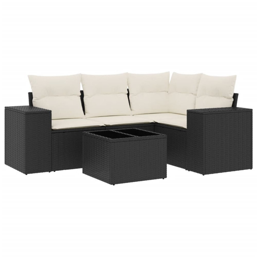 vidaXL Set mobilier de grădină cu perne, 5 piese, negru, poliratan