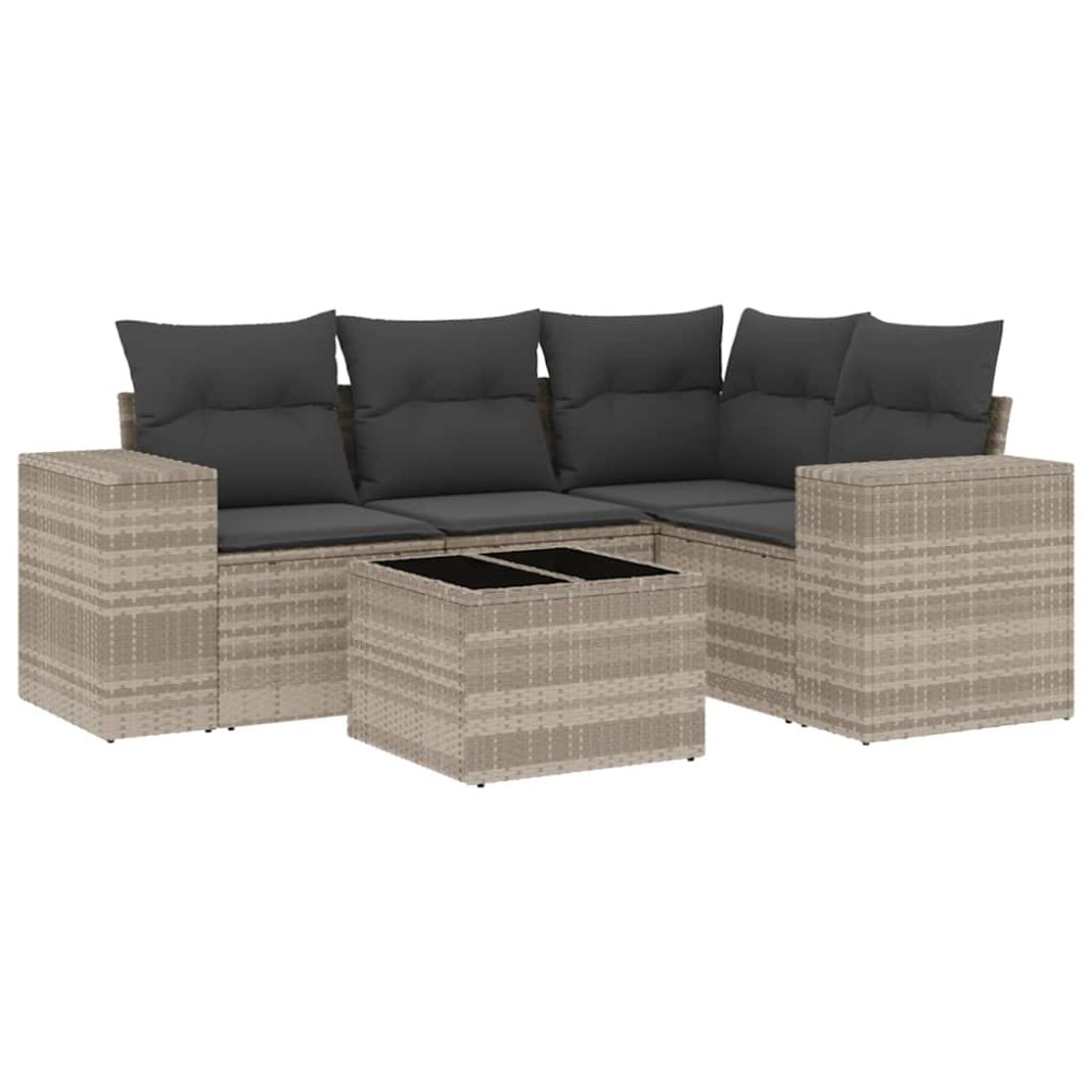 vidaXL Set canapele de grădină cu perne, 5 piese gri deschis poliratan