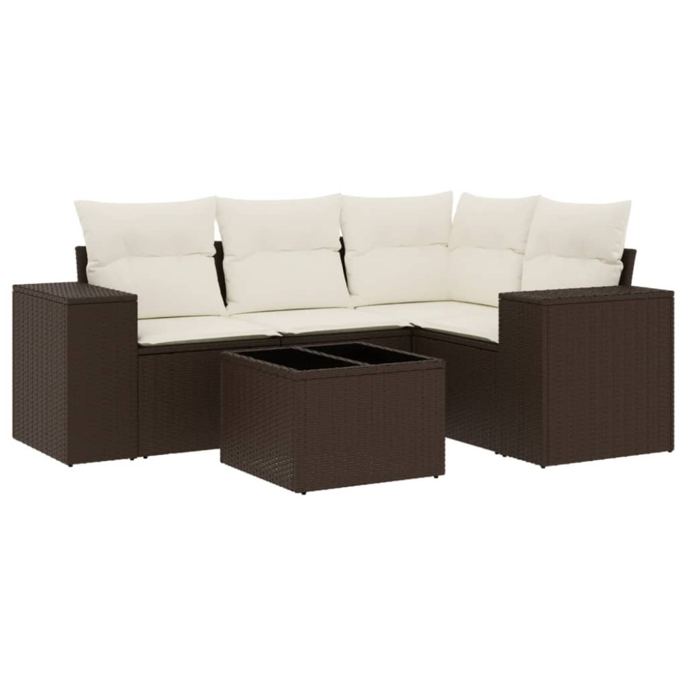 vidaXL Set canapele de grădină cu perne, 5 piese, maro, poliratan
