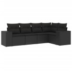 vidaXL Set mobilier de grădină cu perne, 5 piese, negru, poliratan vidaXL Set mobilier de grădină cu perne, 5 piese, negru, poliratan