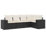 vidaXL Set mobilier de grădină cu perne, 5 piese, negru, poliratan vidaXL Set mobilier de grădină cu perne, 5 piese, negru, poliratan