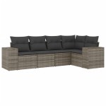 vidaXL Set canapea de grădină cu perne, 5 piese, gri, poliratan vidaXL Set canapea de grădină cu perne, 5 piese, gri, poliratan