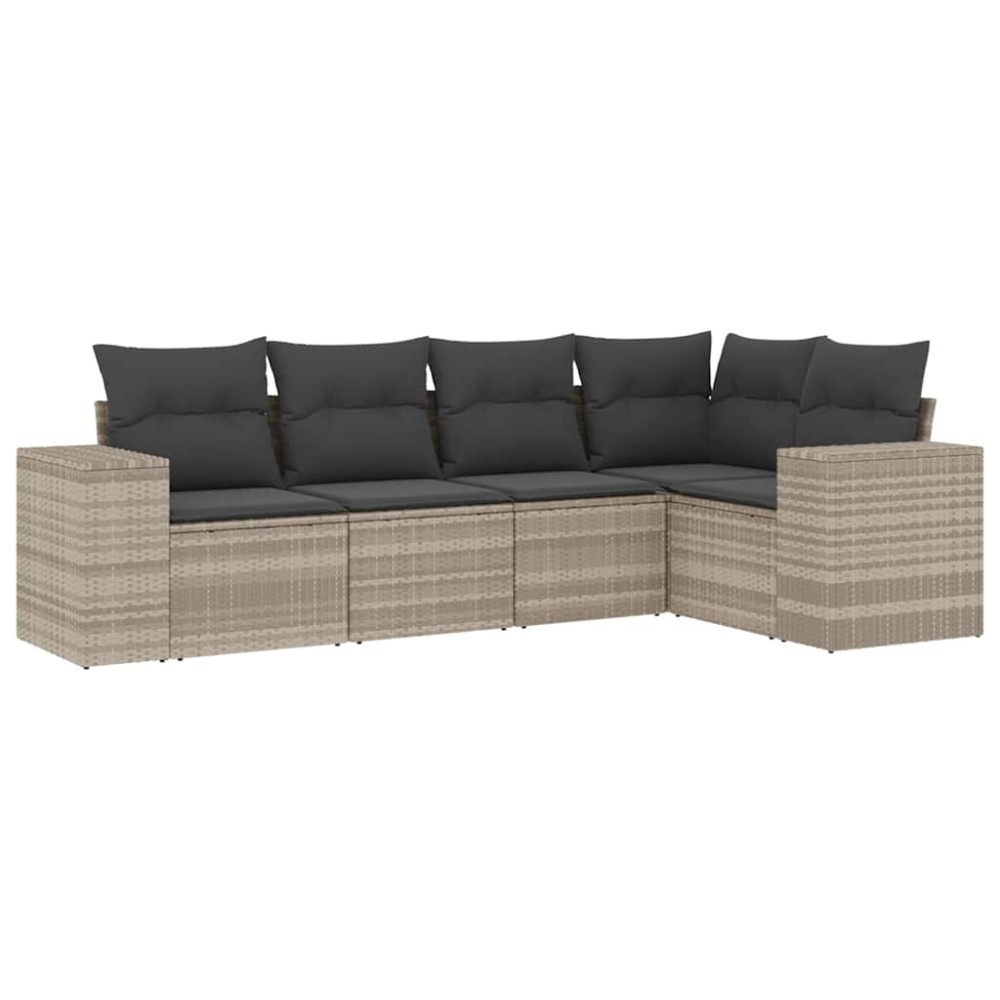 vidaXL Set canapele de grădină cu perne, 5 piese gri deschis poliratan