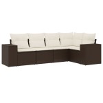 vidaXL Set canapele de grădină cu perne, 5 piese, maro, poliratan