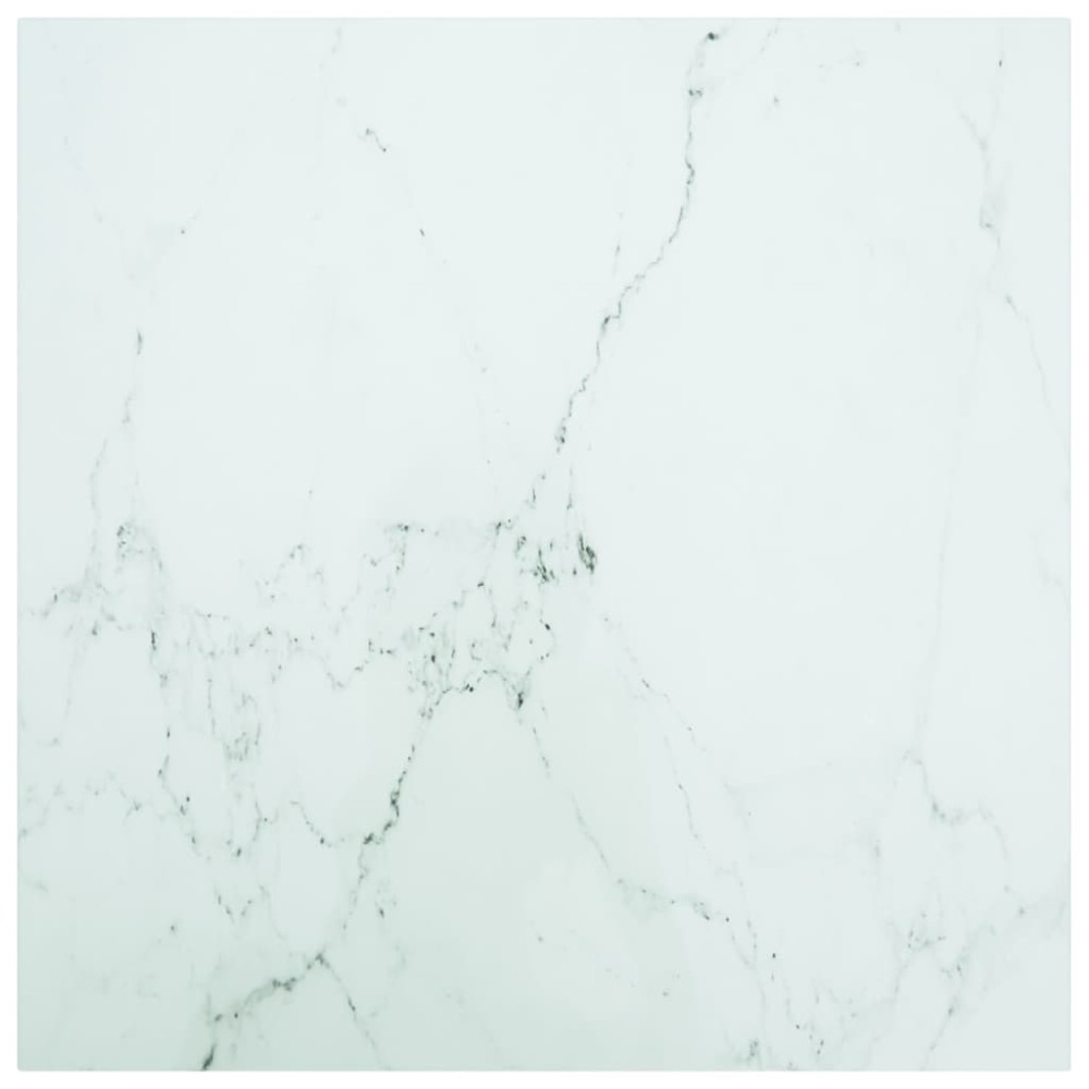 vidaXL Blat masă alb 70x70 cm 6 mm sticlă securizată design marmură