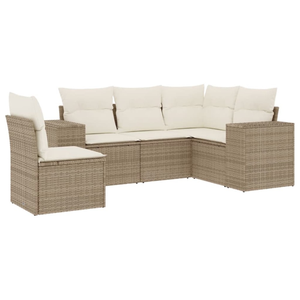 vidaXL Set canapele de grădină cu perne, 5 piese, bej, poliratan