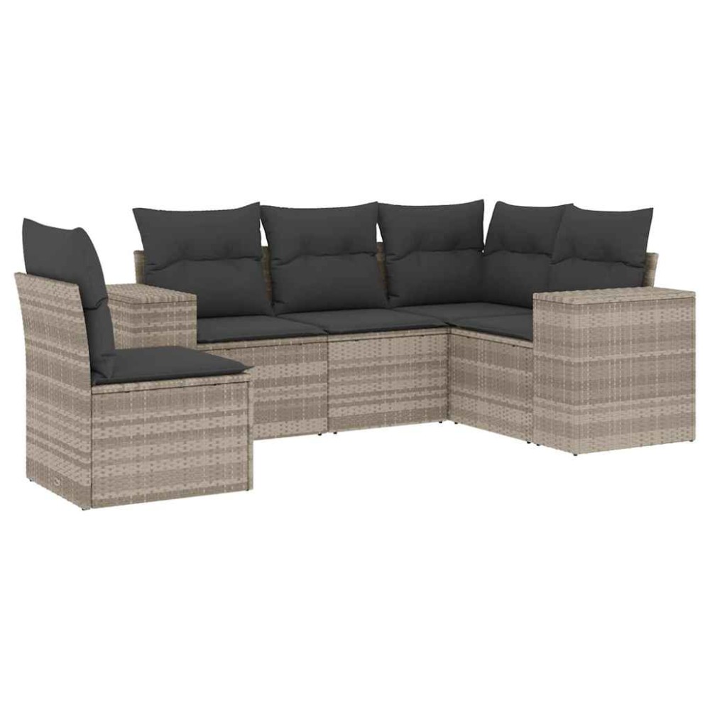 vidaXL Set canapele de grădină cu perne, 5 piese gri deschis poliratan