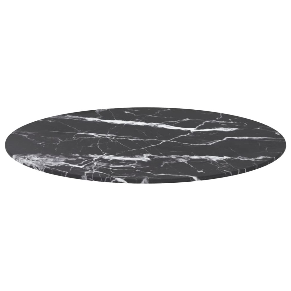vidaXL Blat masă negru Ø60x0,8 cm, sticlă securizată, design marmură
