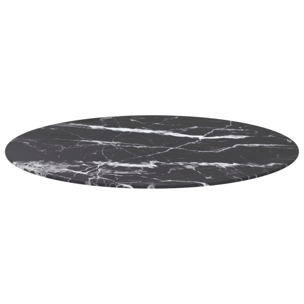 vidaXL Blat masă negru Ø90x1 cm sticlă securizată cu design marmură