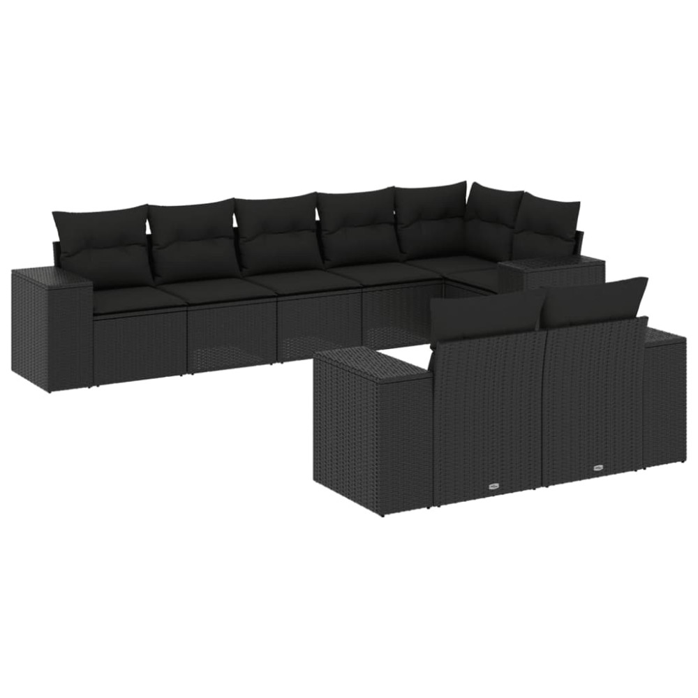 vidaXL Set mobilier de grădină cu perne, 8 piese, negru, poliratan
