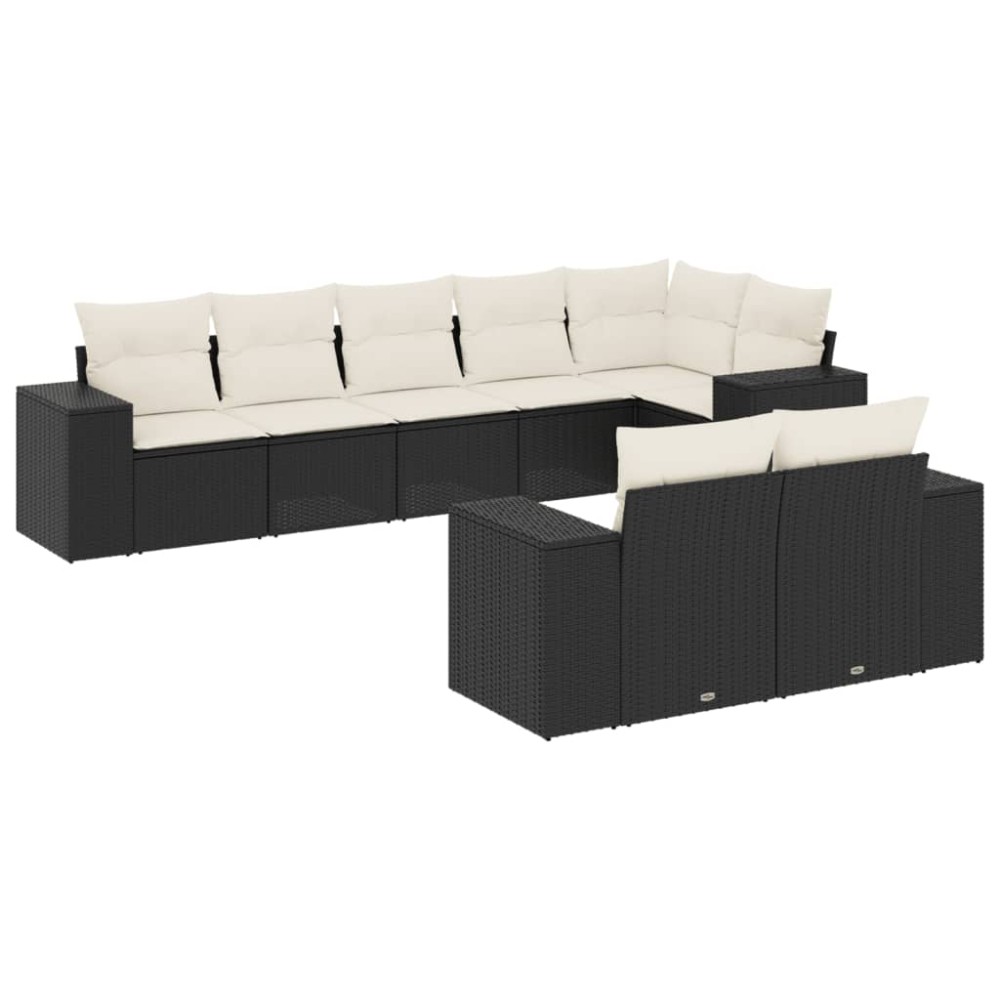 vidaXL Set mobilier de grădină cu perne, 8 piese, negru, poliratan