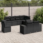 vidaXL Set mobilier de grădină cu perne, 8 piese, negru, poliratan vidaXL Set mobilier de grădină cu perne, 8 piese, negru, poliratan