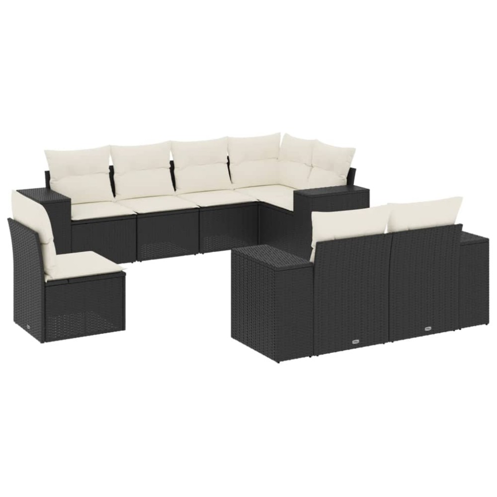 vidaXL Set mobilier de grădină cu perne, 8 piese, negru, poliratan