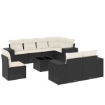 vidaXL Set mobilier de grădină cu perne, 9 piese, negru, poliratan