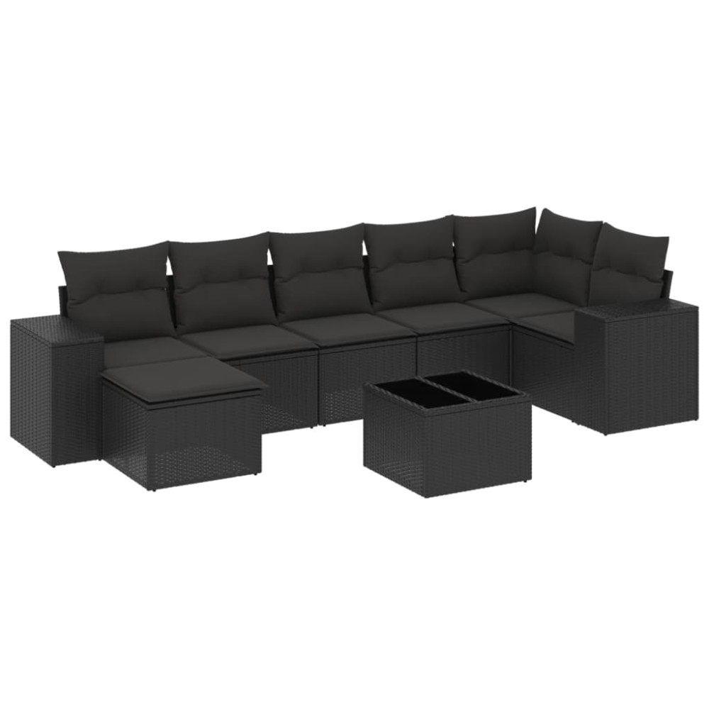 vidaXL Set mobilier de grădină cu perne, 8 piese, negru, poliratan