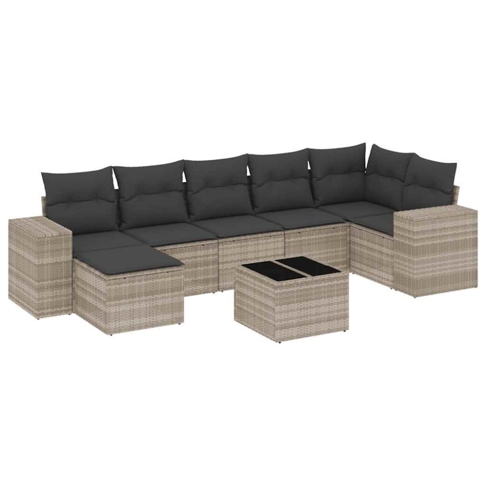 vidaXL Set mobilier de grădină cu perne, 8 piese gri deschis poliratan
