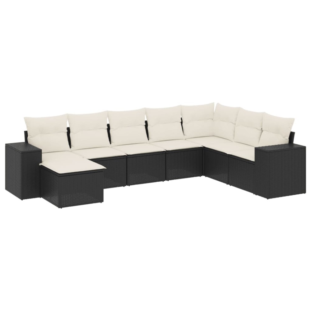 vidaXL Set mobilier de grădină cu perne, 8 piese, negru, poliratan