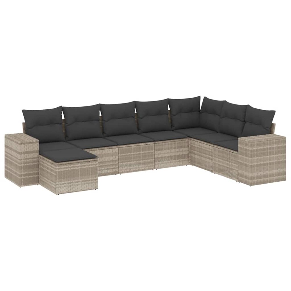 vidaXL Set mobilier de grădină cu perne, 8 piese gri deschis poliratan