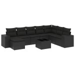vidaXL Set mobilier de grădină cu perne, 9 piese, negru, poliratan