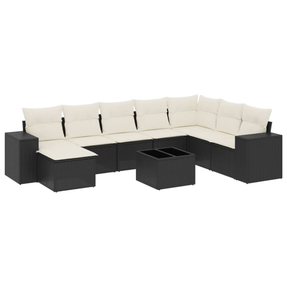 vidaXL Set mobilier de grădină cu perne, 9 piese, negru, poliratan