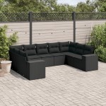 vidaXL Set mobilier de grădină cu perne, 9 piese, negru, poliratan vidaXL Set mobilier de grădină cu perne, 9 piese, negru, poliratan
