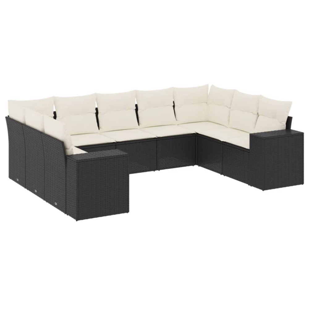 vidaXL Set mobilier de grădină cu perne, 9 piese, negru, poliratan