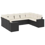 vidaXL Set mobilier de grădină cu perne, 9 piese, negru, poliratan