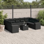 vidaXL Set canapele de grădină cu perne, 10 piese, negru, poliratan vidaXL Set canapele de grădină cu perne, 10 piese, negru, poliratan