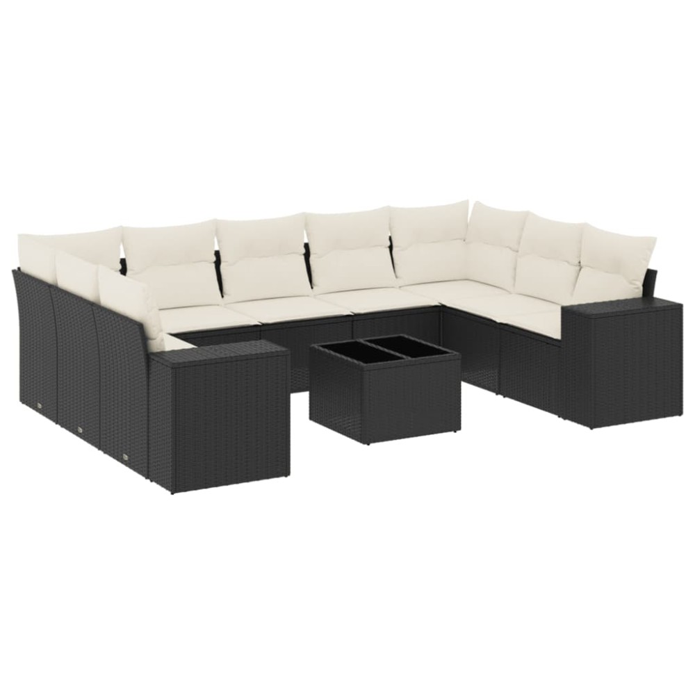 vidaXL Set canapele de grădină cu perne, 10 piese, negru, poliratan