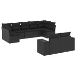vidaXL Set mobilier de grădină cu perne, 9 piese, negru, poliratan