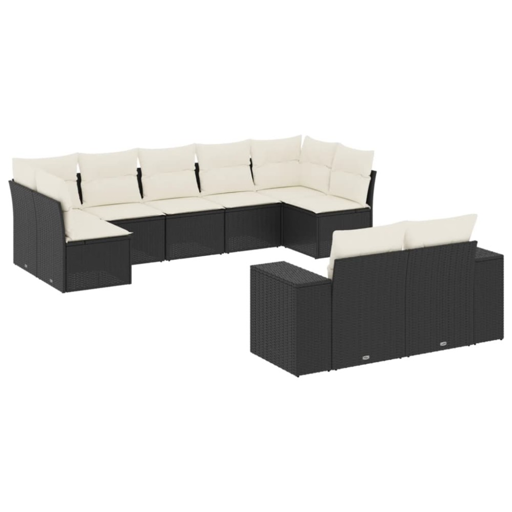 vidaXL Set mobilier de grădină cu perne, 9 piese, negru, poliratan