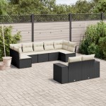 vidaXL Set mobilier de grădină cu perne, 9 piese, negru, poliratan vidaXL Set mobilier de grădină cu perne, 9 piese, negru, poliratan
