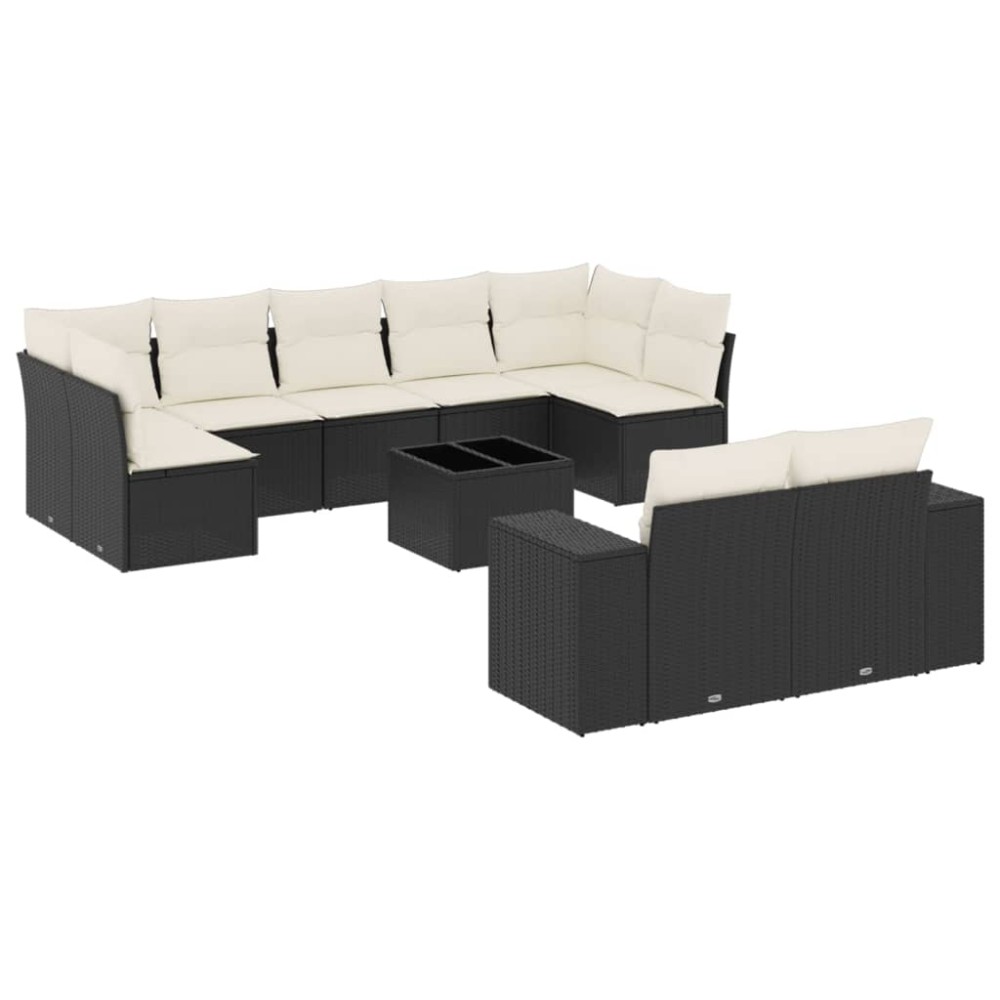 vidaXL Set canapele de grădină cu perne, 10 piese, negru, poliratan