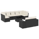 vidaXL Set canapele de grădină cu perne, 10 piese, negru, poliratan